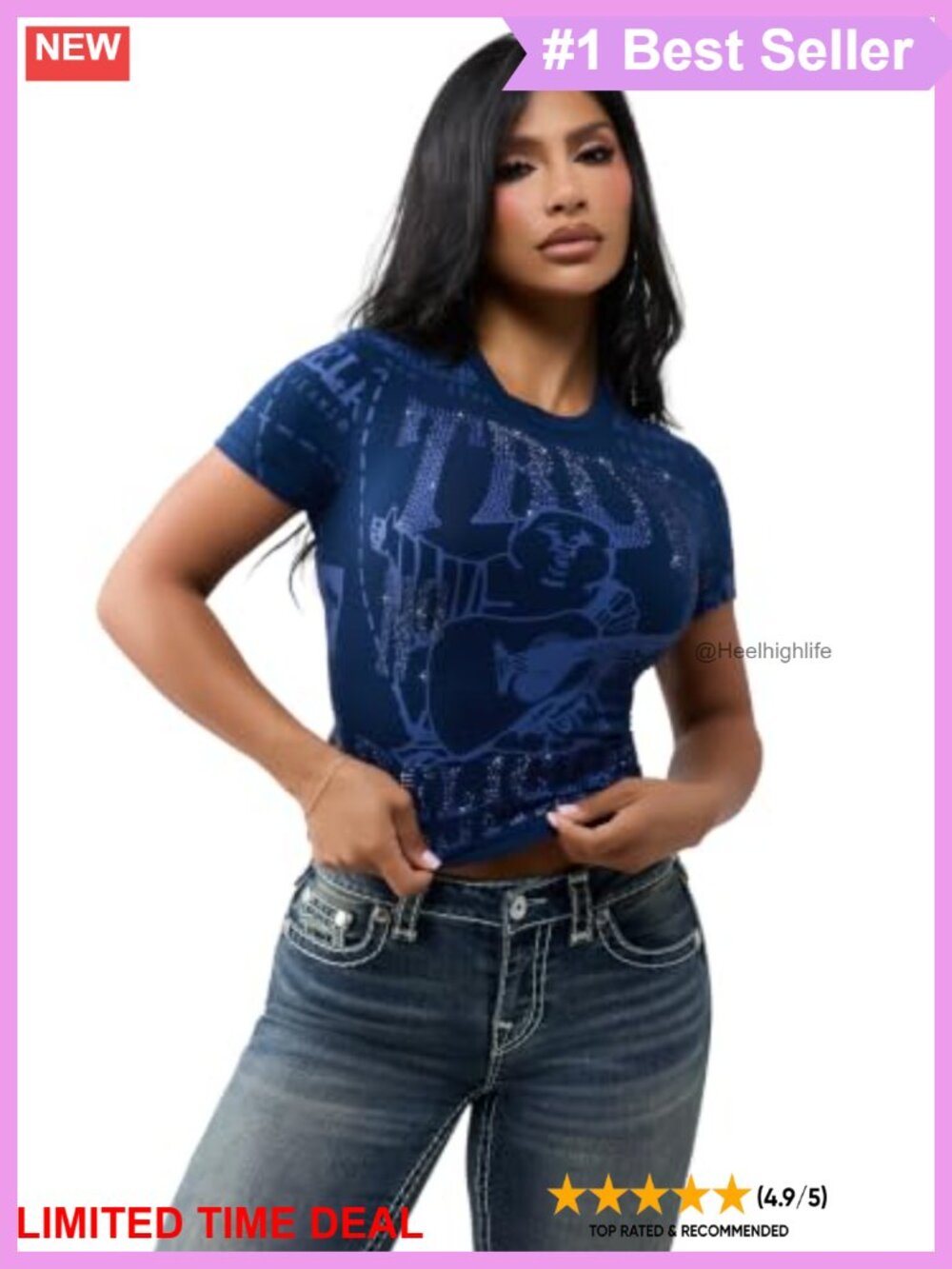 True Religion Crystal TR Logo Timeless Tee Cotton Elastane Crew Neck